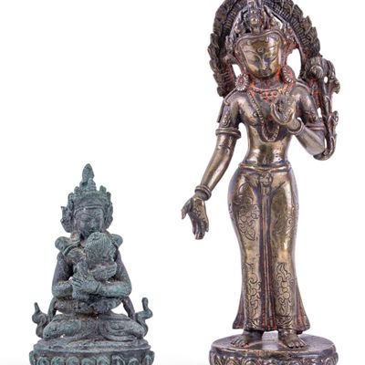 Sale Photo Thumbnail #144: Buddhist Cast Copper/Bronze Temple Figures (2)