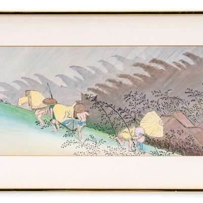 Sale Photo Thumbnail #234: Asian Painting on Canvas Boys in Straw Hats