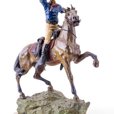 Sale Photo Thumbnail #224: Carl Kauba Signed Cold-Painted Bronze Cowboy