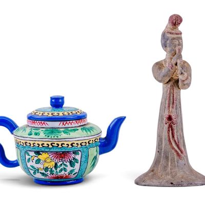 Sale Photo Thumbnail #170: Antique Chinese Enameled Zisha Teapot & Flutist