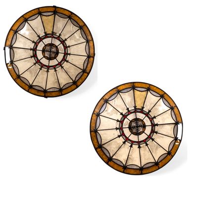 Sale Photo Thumbnail #372: 19th C Round Stained Glass Window Pair ~3' Dia