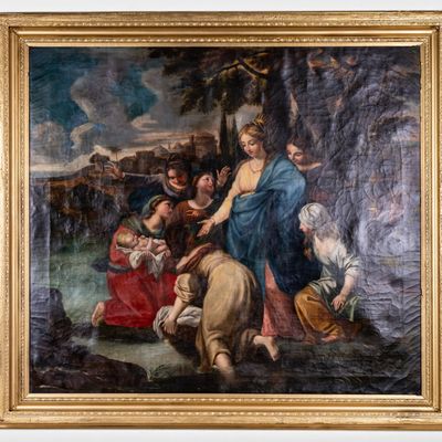 Sale Photo Thumbnail #292: 18/19thC Oil on Canvas Painting w/ Gilt Frame