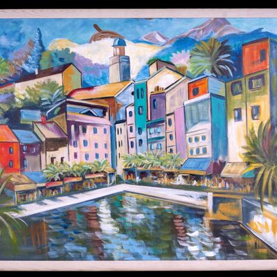 Sale Photo Thumbnail #310: Signed Oil on Canvas of Cityscape
