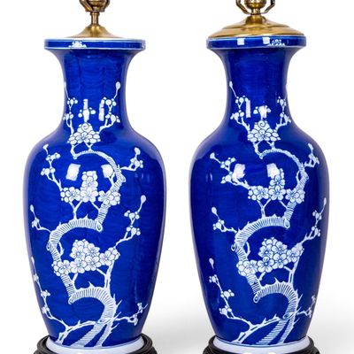 Sale Photo Thumbnail #113: Chinese Blue and White Prunus Blossom Lamps