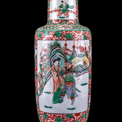 Sale Photo Thumbnail #88: Chinese Famille Verte Porcelain Figural Vase