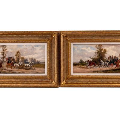 Sale Photo Thumbnail #327: 19thC Victorian English Coaching Oil on Board Pair