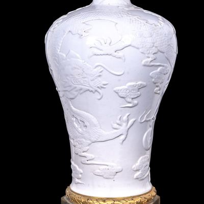 Sale Photo Thumbnail #95: Chinese Blanc de Chine Porcelain Dragon Lamp