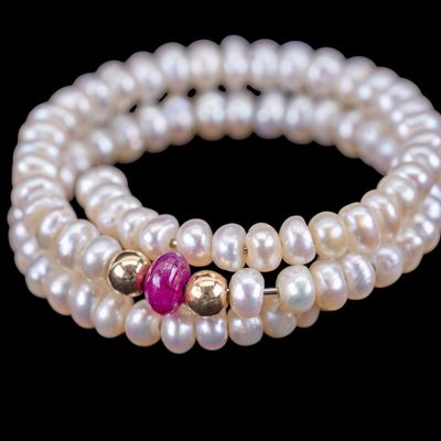 Sale Photo Thumbnail #458: Pearl and 14K Stretchy Ring
