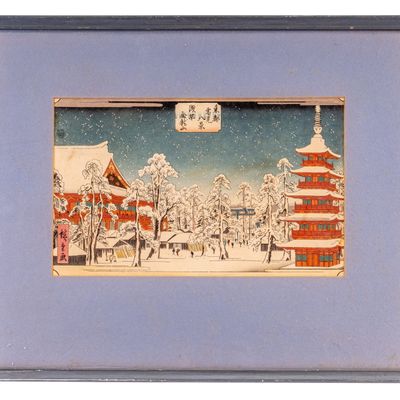 Sale Photo Thumbnail #230: Japanese Woodblock Winter Village Scene