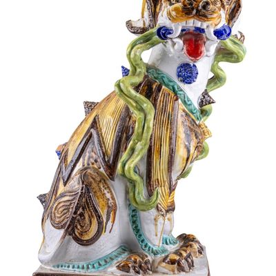 Sale Photo Thumbnail #194: Monumental Wucai Earthenware Foo-Dog