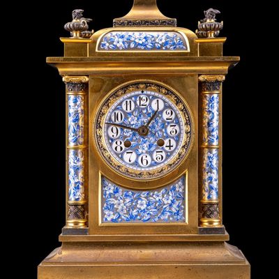 Sale Photo Thumbnail #329: 19th C French Gilt Brass & Champleve Mantle Clock