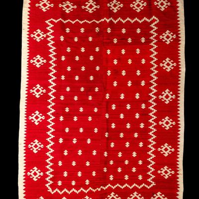 Sale Photo Thumbnail #79: Indian Handwoven Flatweave Kilim Red & Cream Rug