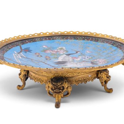 Sale Photo Thumbnail #177: Chinese Gilt Bronze & Cloisonne Crane Centerpiece