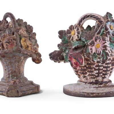 Sale Photo Thumbnail #375: Pair of Antique Cast Iron Floral Doorstops