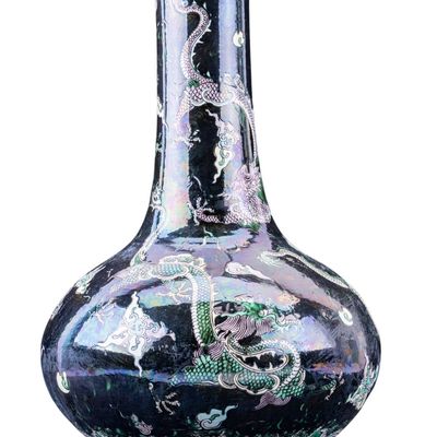 Sale Photo Thumbnail #181: Chinese Famille Noire Tianqiuping Vase w/ Dragons