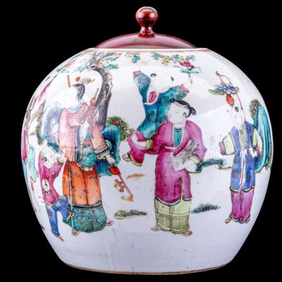 Sale Photo Thumbnail #100: 19th C Chinese Famille Rose Ginger Jar