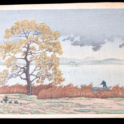 Sale Photo Thumbnail #199: Japanese Woodblock Lakeside Shower Kawase Hasui