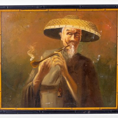 Sale Photo Thumbnail #289: Oil on Canvas Chinese Man Smoking a Pipe