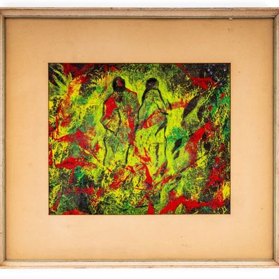 Sale Photo Thumbnail #233: Abstract Figural Oil Painting in Greens and Reds