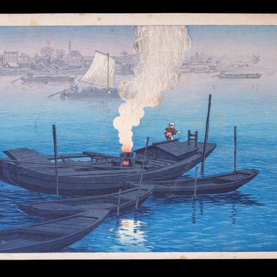 Sale Photo Thumbnail #204: Japanese Woodblock Print Ferry at Odai Ito Takashi