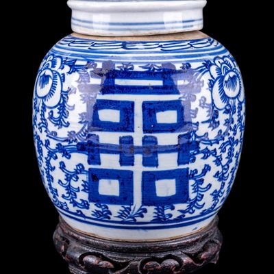 Sale Photo Thumbnail #148: Chinese Blue & White Double Happiness Jar Lamp