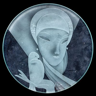 Sale Photo Thumbnail #306: Art Nouveau Glass Plaque Signed & Numbered