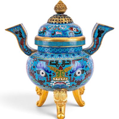 Sale Photo Thumbnail #152: Chinese Cloisonne Enamel Tripod Incense Burner