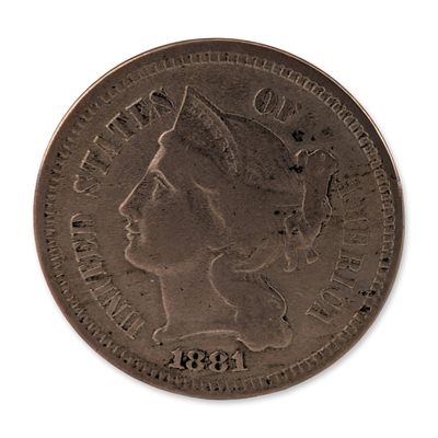 Sale Photo Thumbnail #206: 1881 US Three Cent Nickel Coin