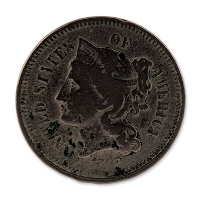 Sale Photo Thumbnail #440: 1867 US Three Cent Nickel Coin
