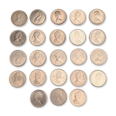 Sale Photo Thumbnail #239: 23pc Collection of 1967 - 1989 Canada Elizabeth II 10-Cent Coins