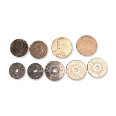 Sale Photo Thumbnail #233: 9pc Collection of Norwegian Nickel-Brass and Cupronickel Coins