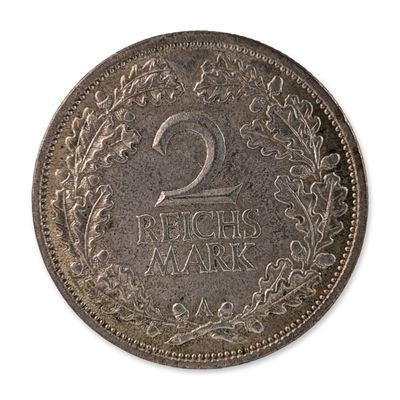 Sale Photo Thumbnail #209: 1926 German Two Reichsmark Silver Coin
