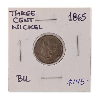 Sale Photo Thumbnail #198: 1865 US Three-Cent Nickel Coin