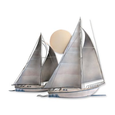 New Metal Design Modernist Painted Metal Sailboat Sculpture