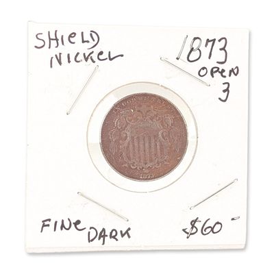 Sale Photo Thumbnail #443: 1873 US Shield Nickel Five Cents Coin