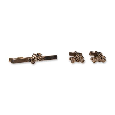 2pc Vintage Automobile Gold Tone Tie and Cufflinks Set
