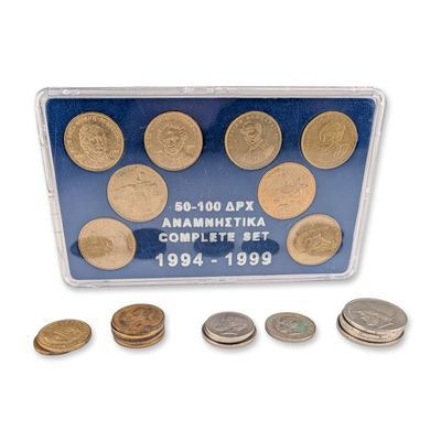 Sale Photo Thumbnail #236: 16pc Collection of Greek Drachmae Commemorative Set and Circulation Coins