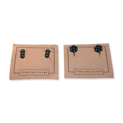 Sale Photo Thumbnail #266: 2 Pairs of Southwestern Turquoise Sterling Silver Screw-Back Earrings