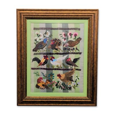 Sale Photo Thumbnail #265: Framed Hand Stitched Bird and Poultry Embroidery