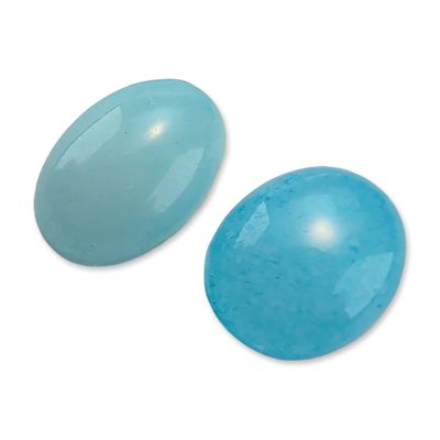 Pair of Oval Blue Chalcedony Gemstone Cabochons