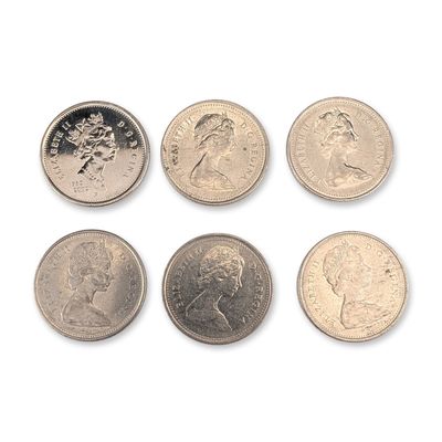 Sale Photo Thumbnail #471: 6pc 1971 to 2002 Canada Queen Elizabeth II 25-Cent Coins