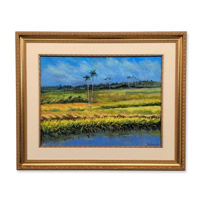 Conrado (20th Century), Framed Tropical Marshland Landscape Acrylic on Canvas