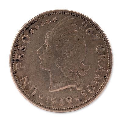 Sale Photo Thumbnail #451: 1939 Dominican Republic Silver 1 Peso Coin