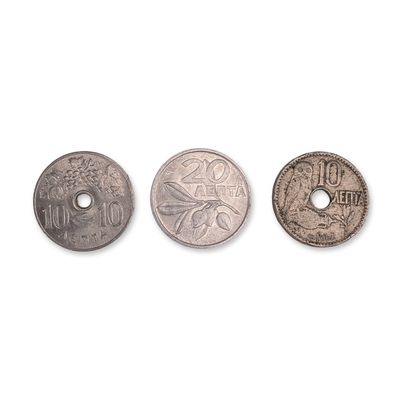 Sale Photo Thumbnail #223: Three 1912-1973 Greece 10 Lepta Coins