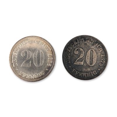 Sale Photo Thumbnail #459: 2pc 1875B, 1876D German 20 Pfennig Coins