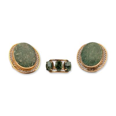 Sale Photo Thumbnail #144: 3pc Burt Cassell 12K Gold Filled Nephrite Jade Jewelry