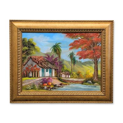 Sale Photo Thumbnail #263: N.R. Manzano Framed Tropical Landscape Oil Painting on Canvas