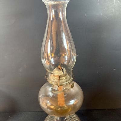 LOT 263: Set of Three Glass Oil Lamps and Vintage Oil Bicycle Lamp