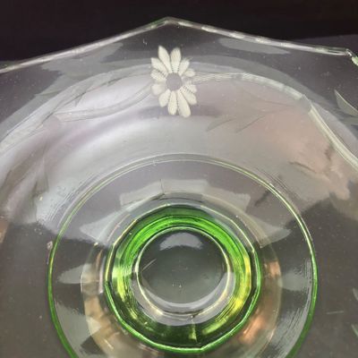 LOT 90: Vintage Green Depression Glass: "Wise Owl" Pitcher, Divided Relish Dish & Console Bowl, Iridescent Carnival Glass...