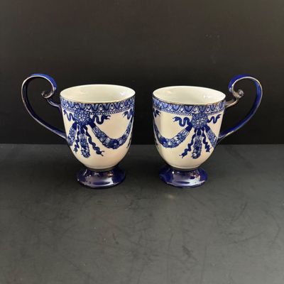LOT 99: Vintage Bombay & Company Cobalt Blue "Grace" Mugs - 8 Pieces